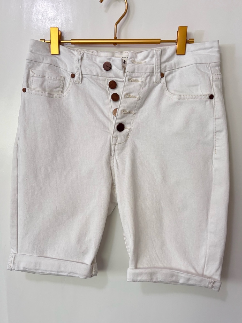 böhme| White Denim Button Fly Premium Denim Bermuda Cuffed Shorts Sz 28